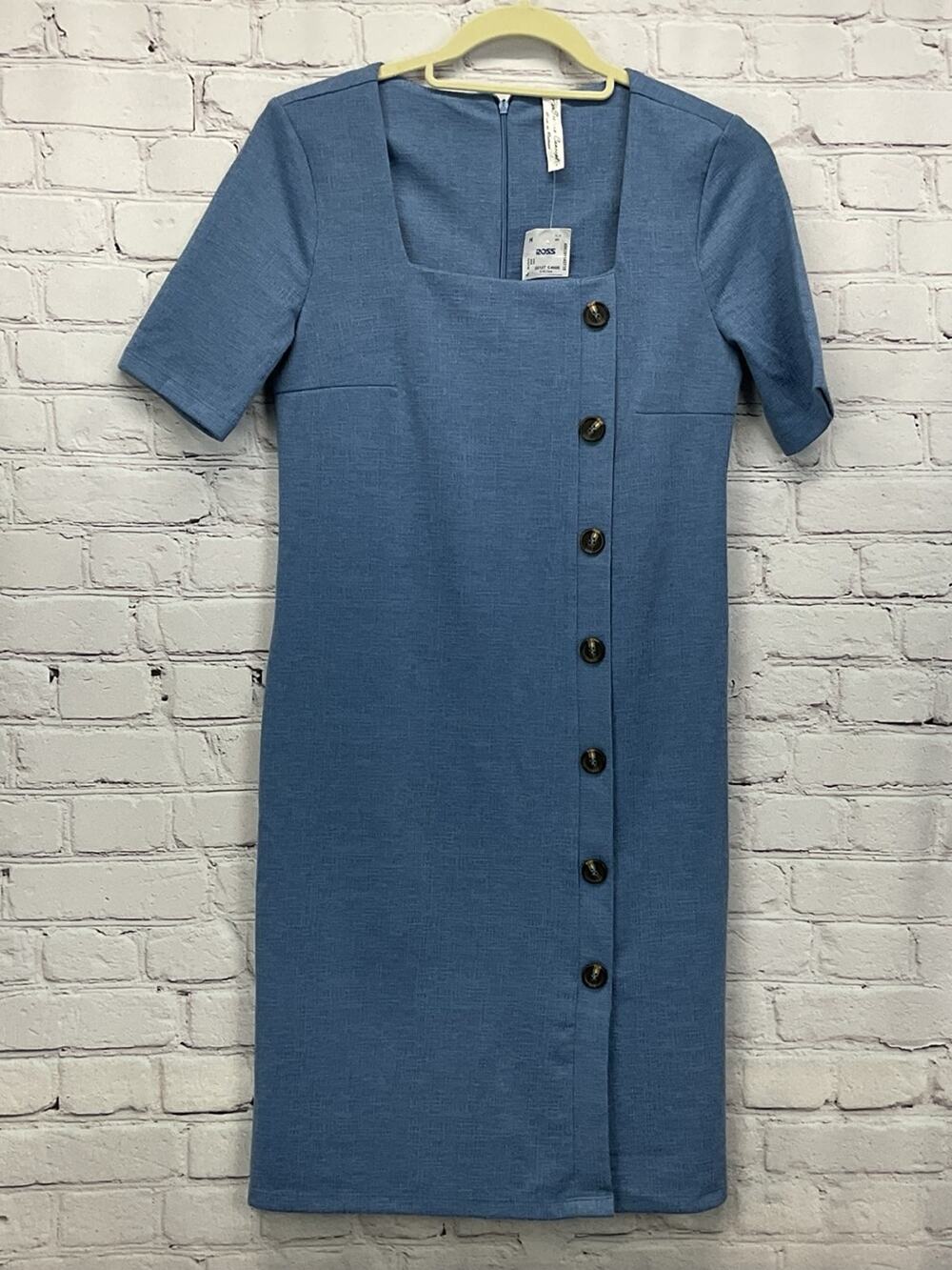 PerSeption Concept Shift Dress Womens Size S Blue Business Casual Faux Button Up